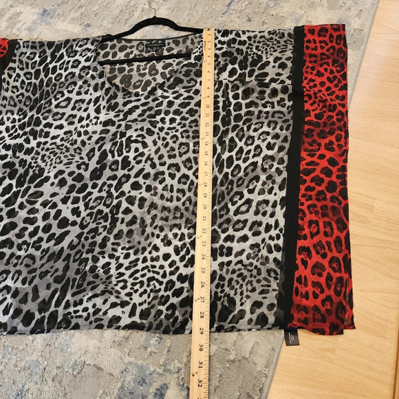 Lane Bryant Kaftan Shirt. Black grey red leopard print. Semi sheer. Size 14/16. - Picture 6 of 14